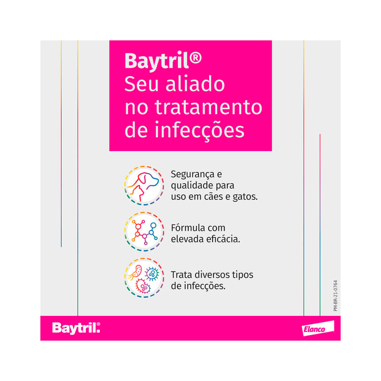 Antibiótico Baytril Flavour 150mg Elanco para Cães e Gatos com 10 comprimidos
