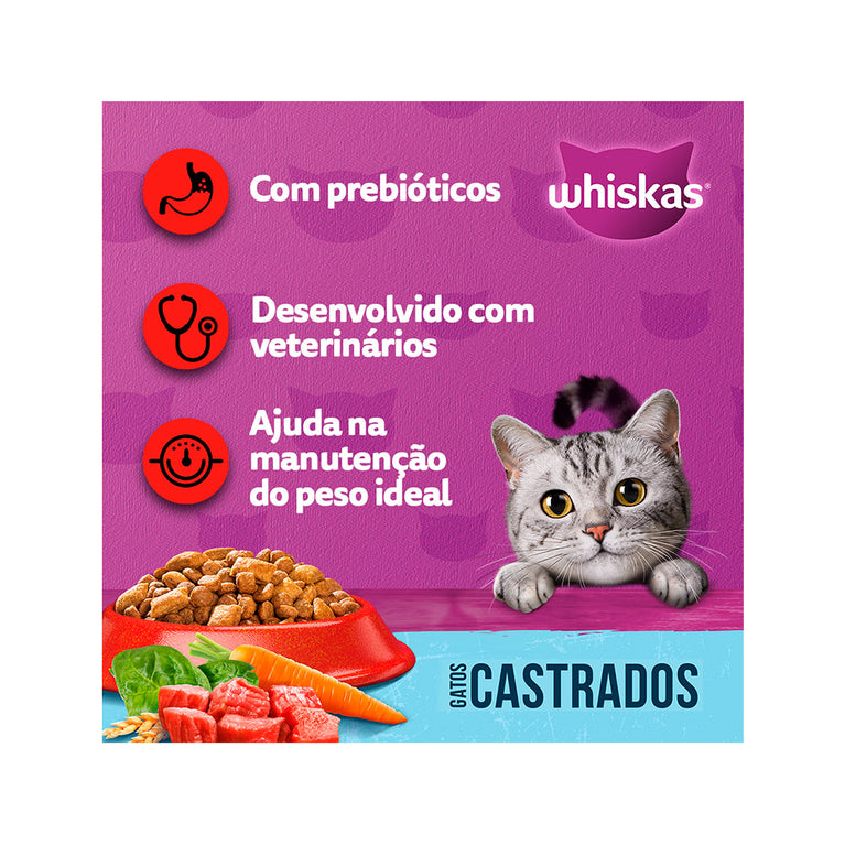 Ração Whiskas para Gatos Adultos Castrados Sabor Carne 500 G