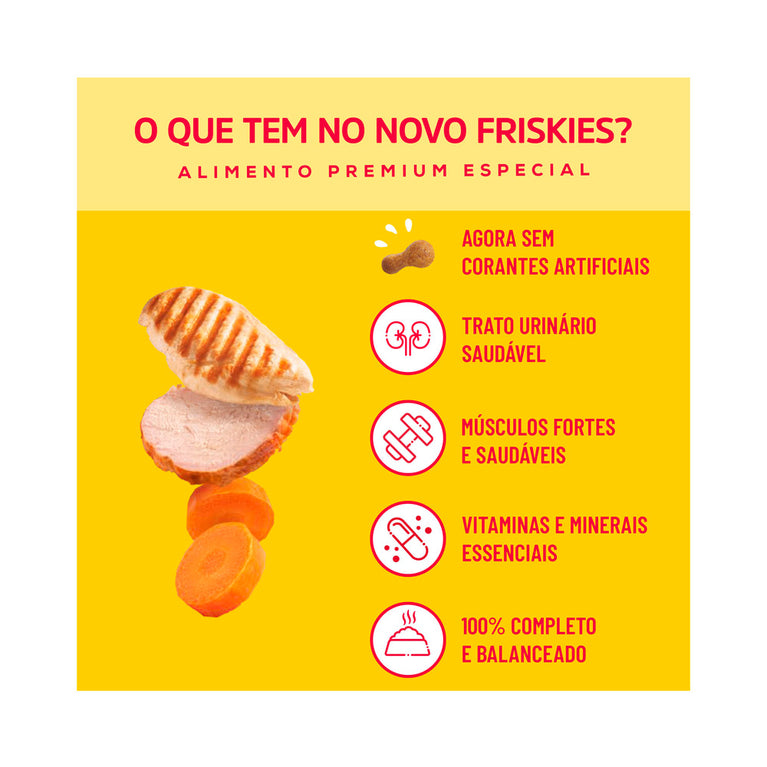Ração Friskies Delícias da Granja para Gatos Adultos Sabor Frango, Peru e Cenoura