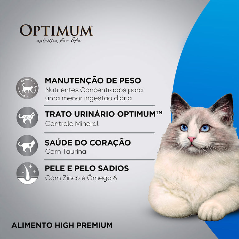 Ração Optimum para Gatos Adultos Castrados Sabor Carne 10,1 kG