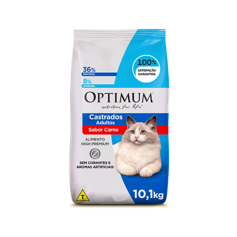 Ração Optimum para Gatos Adultos Castrados Sabor Carne 10,1 kG