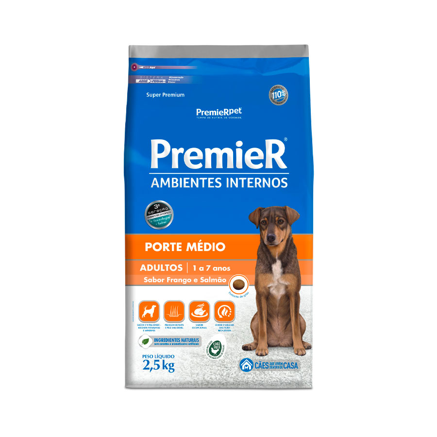 Ração PremieR Ambientes Internos Raças Médias para Cães Adultos Sabor Frango