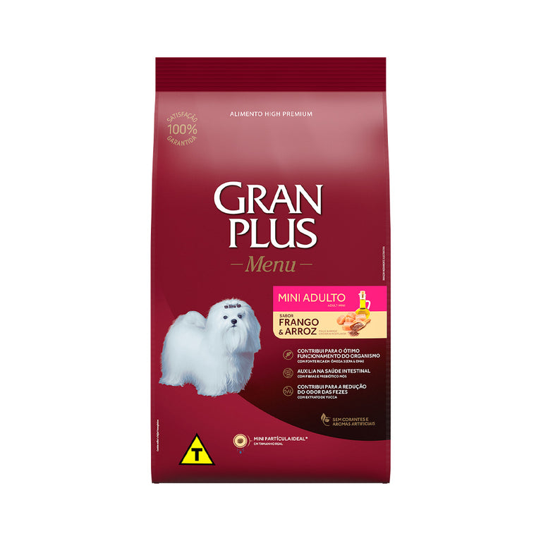 Ração GranPlus Menu para Cães Adultos de Porte Mini Sabor Frango e Arroz 3 Kg