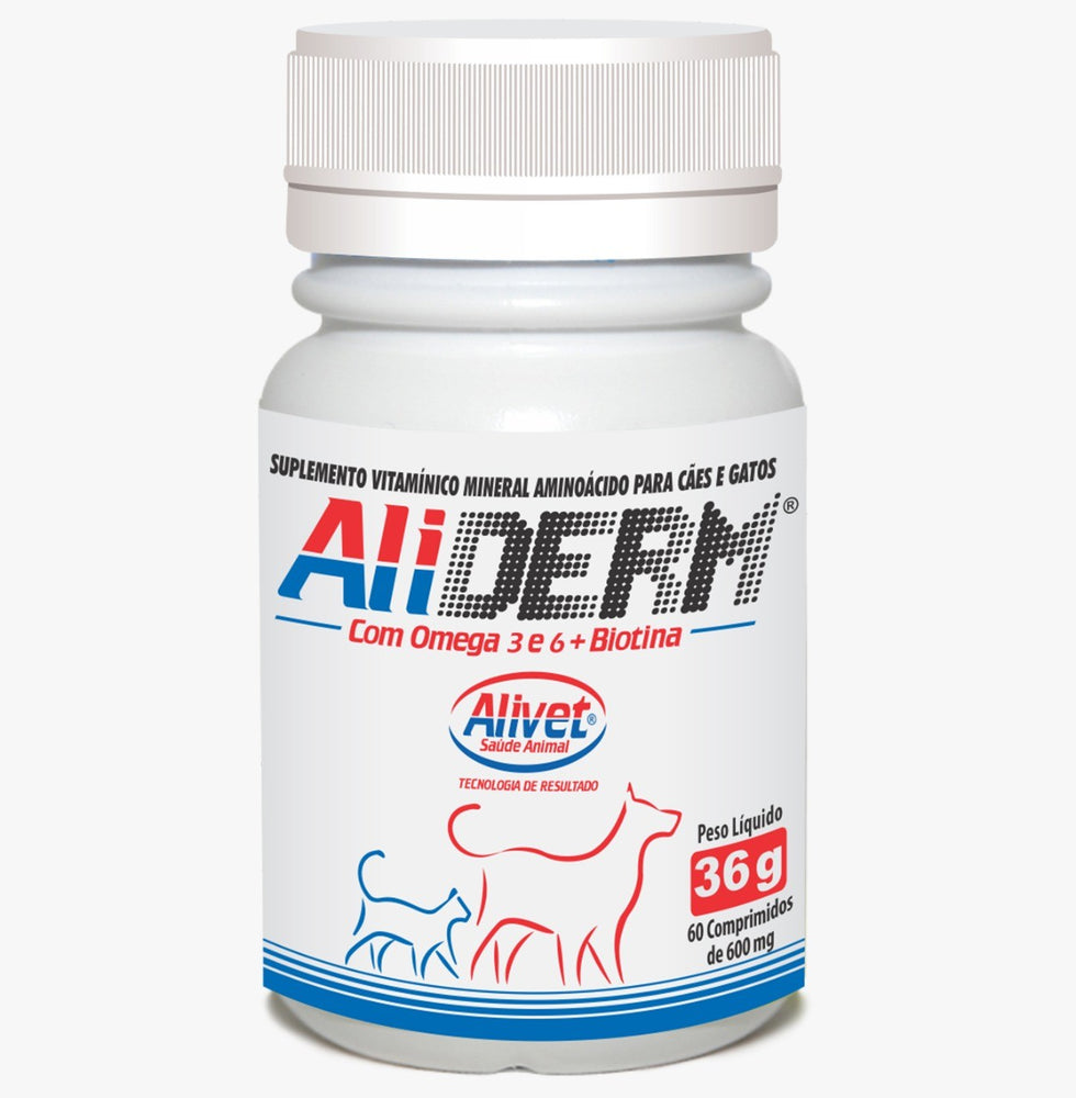 Suplemento Vitamínico Alivet Aliderm para Cães e Gatos 60 Comprimidos