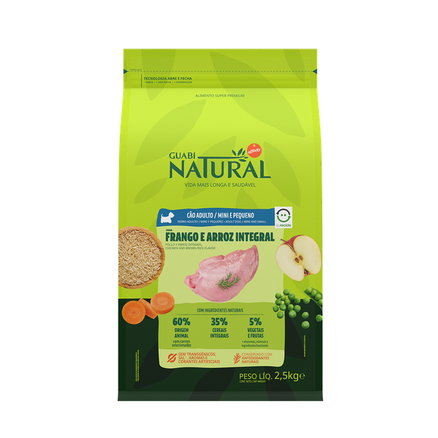 Ração Guabi Natural para Cães Adultos Raças Pequenas e Mini Sabor Frango e Arroz