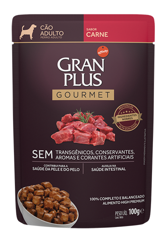 Ração Úmida GranPlus Gourmet para Cães Adultos Sabor Carne Sachê 100 g