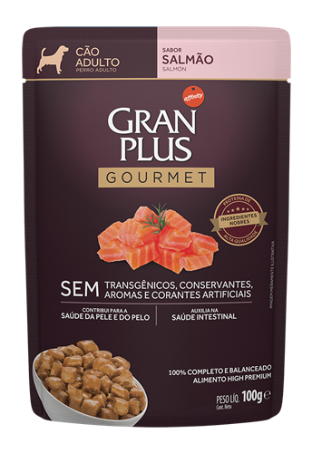 Ração Úmida GranPlus Gourmet para Cães Adultos Sabor Salmão Sachê 100 g