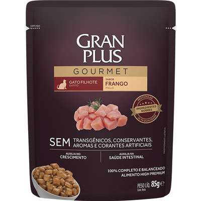 Ração Úmida GranPlus Gourmet para Gatos Filhotes Sabor Frango Sache 85 g