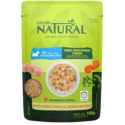 Ração Úmida Guabi Natural para Cães Adultos Sabor Frango e Cereais 100 g