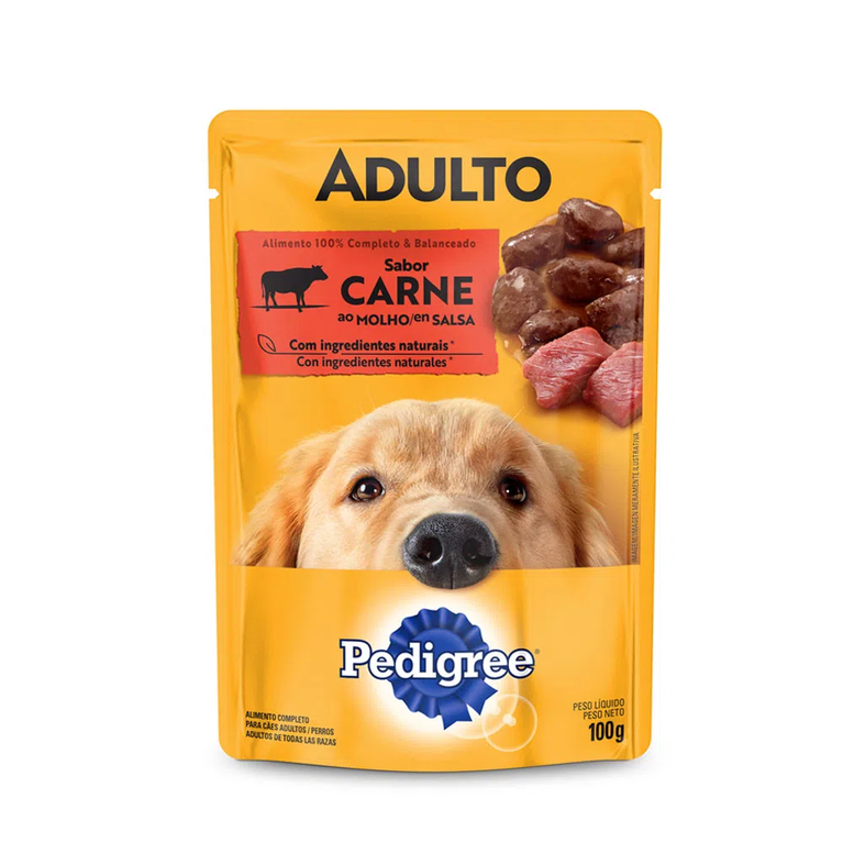 Ração Úmida Pedigree para Cães Adultos Sabor Carne ao Molho Sachê 100 g