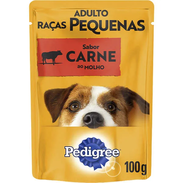 Ração Úmida Pedigree para Cães Adultos de Raças Pequenas Sabor Carne ao Molho Sachê 100 g