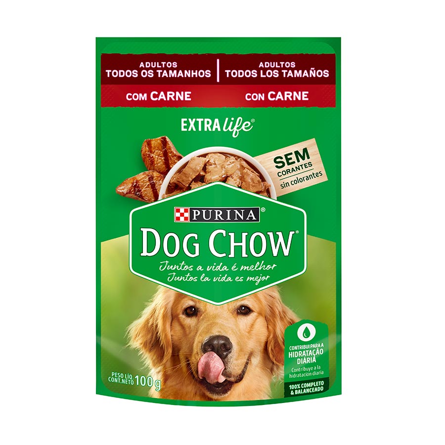 Ração Úmida Nestlé Purina Dog Chow para Cães Adultos Sabor Carne Sachê 100 g