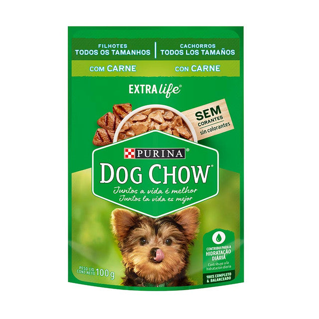 Ração Úmida Nestlé Purina Dog Chow para Cães Filhotes Sabor Carne Sachê 100 g