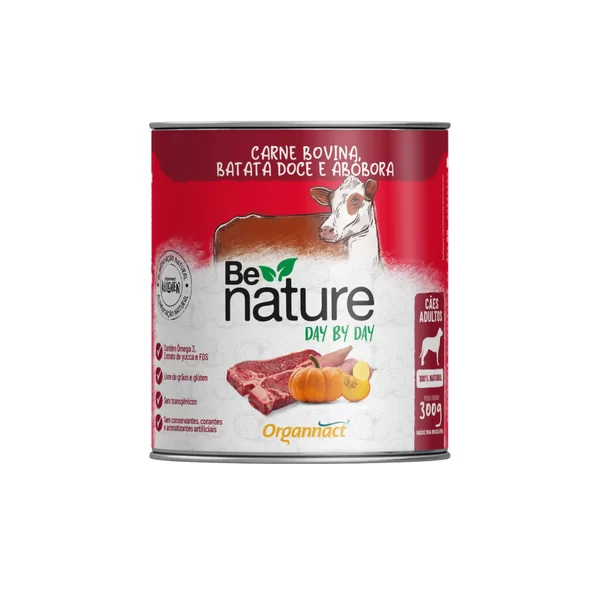 Alimento Natural Úmido Organnact Be Nature Day By Day para Cães Adultos Sabor Carne Bovina, Batata Doce e Abóbora 300 g