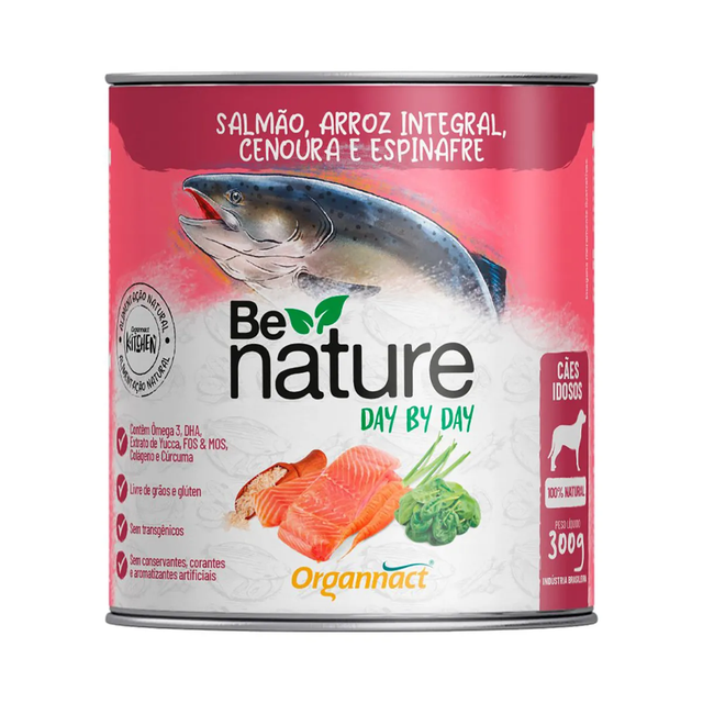 Alimento Natural Úmido Organnact Be Nature Day By Day para Cães Idosos Sabor Salmão, Arroz Integral, Cenoura e Espinafre