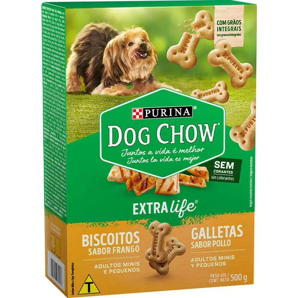 Biscoitos Nestlé Purina Dog Chow Extra Life para Cães Adultos de Porte Pequeno Sabor Frango 500 g