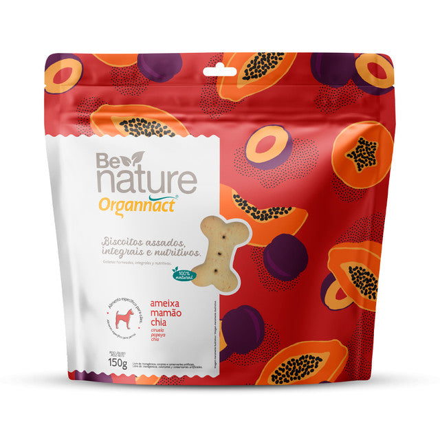 Biscoito Organnact Be Nature para Cães Sabor Ameixa, Mamão e Chia 150 g