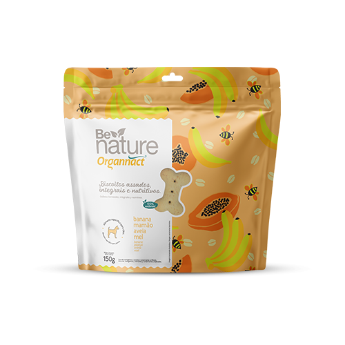 Biscoito Organnact Be Nature para Cães Sabor Banana, Mamão, Aveia e Mel 150 g