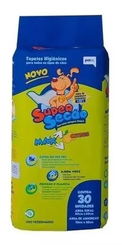 Tapete Higiênico para Cães Supersecão Max Citrus 30 Unidades 80 x 60 cm