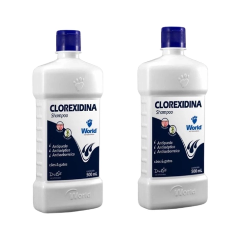 Kit 2 Unidades Shampoo Clorexidina Dug's World Veterinária para Cães e Gatos 500 mL