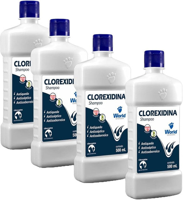 Kit 4 Unidades Shampoo Clorexidina Dug's World Veterinária para Cães e Gatos 500 mL