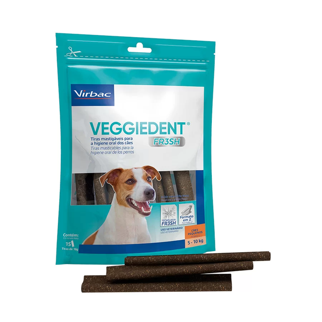 Tiras Mastigáveis Virbac VeggieDent Fresh para Cães de 5 a 10 Kg 15 Tiras