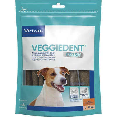 Tiras Mastigáveis Virbac VeggieDent Fresh para Cães de 5 a 10 Kg 15 Tiras