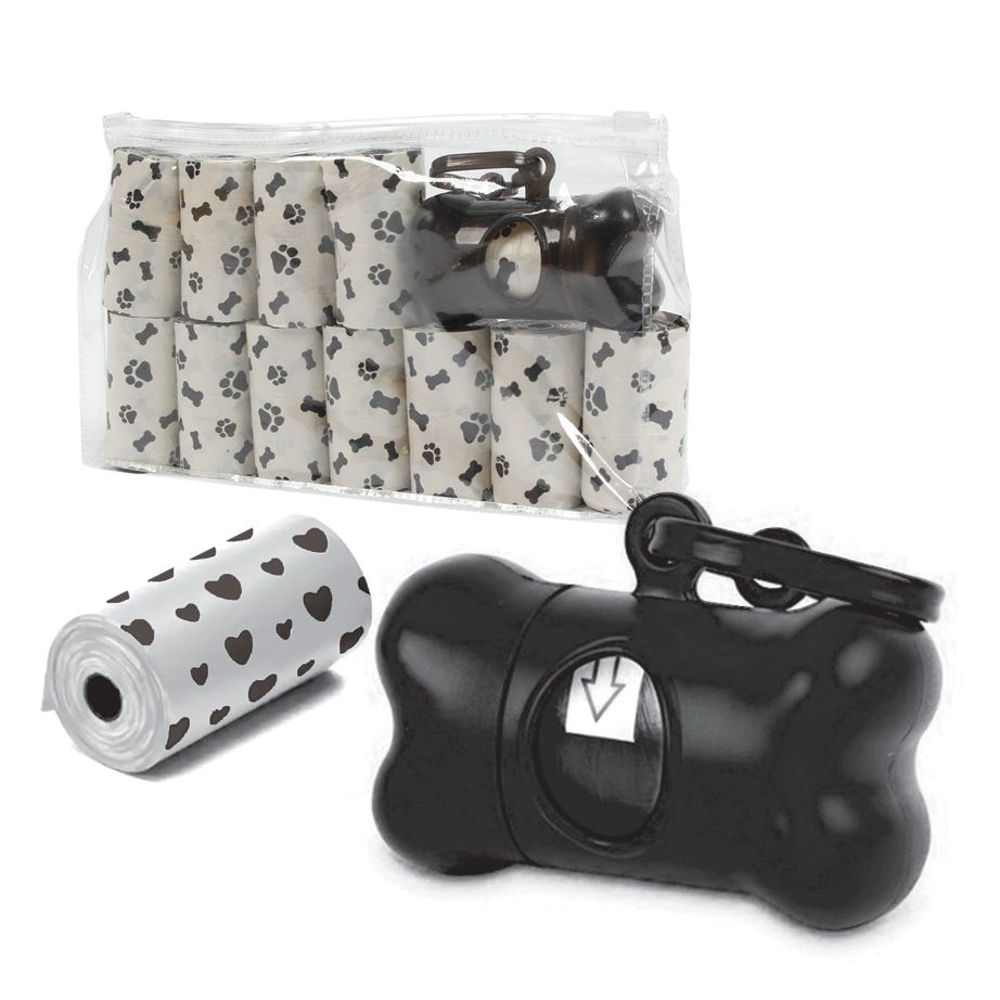 Kit Higiene Sacolinha Chalesco Bone Bag para Cães Porta Rolos + 12 Rolos com 20 Unidades