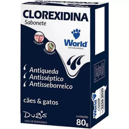 Sabonete Dug's Clorexidina World Veterinária para Cães e Gatos 80 g