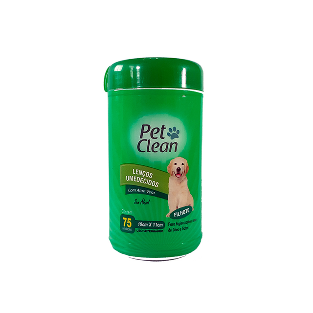 Lenço Umedecido Pet Clean para Cães e Gatos Filhotes 75 Unidades