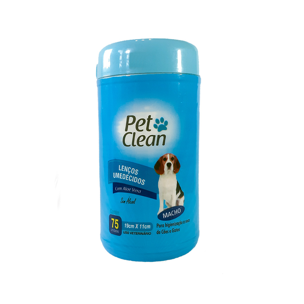 Lenço Umedecido Pet Clean para Cães e Gatos Machos 75 Unidades