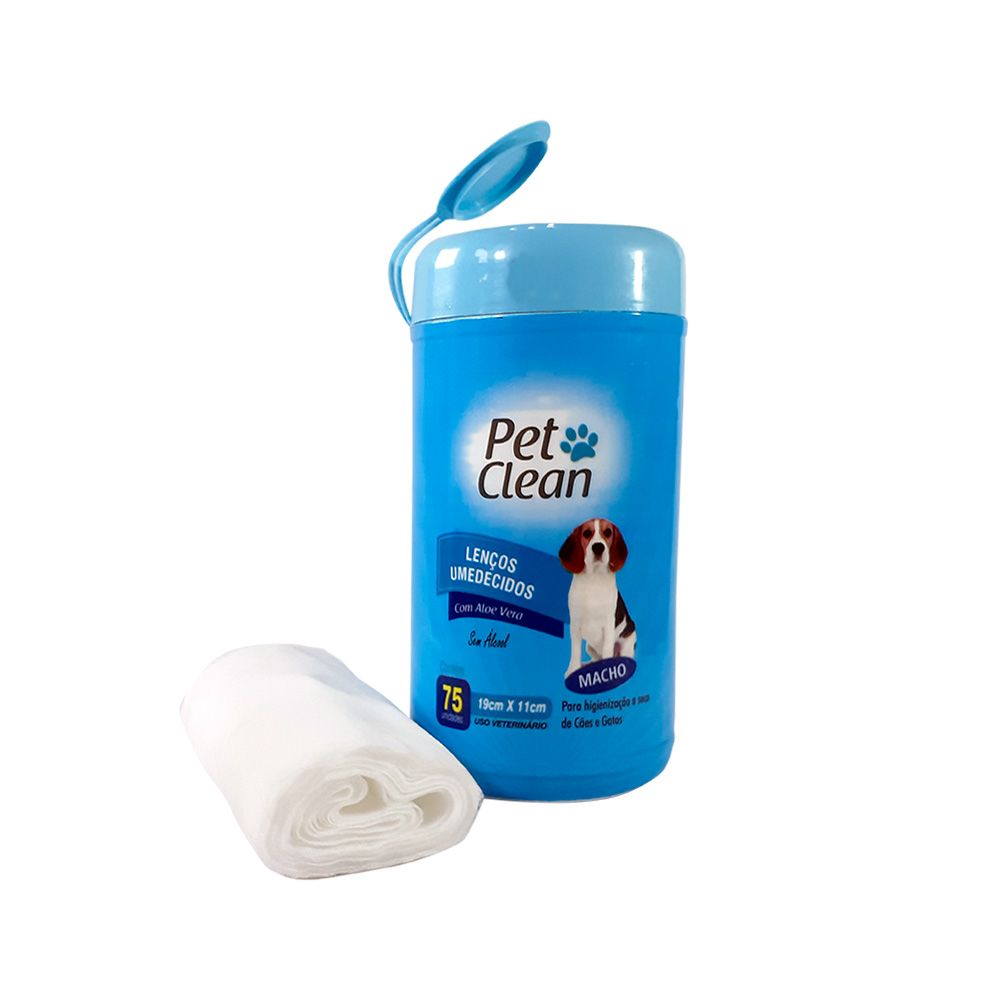 Lenço Umedecido Pet Clean para Cães e Gatos Machos 75 Unidades