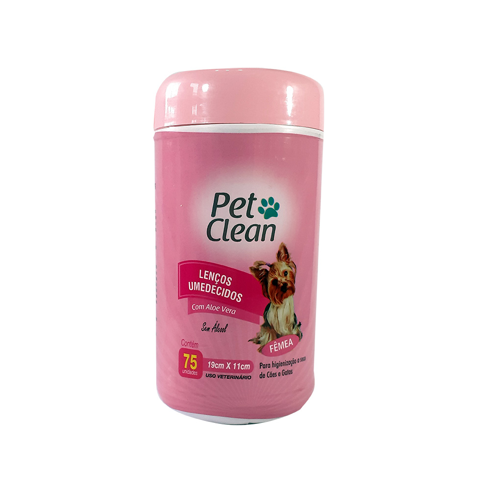 Lenço Umedecido Pet Clean para Cães e Gatos Fêmeas 75 Unidades