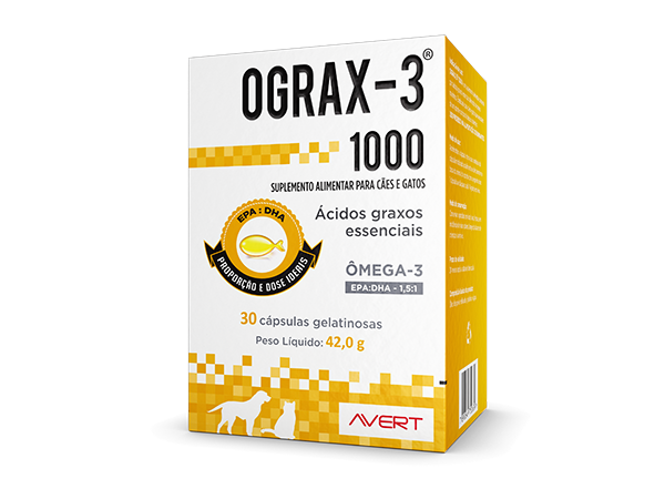 Suplemento Avert Ograx-3 para Cães e Gatos 1000 mg 30 Cápsulas