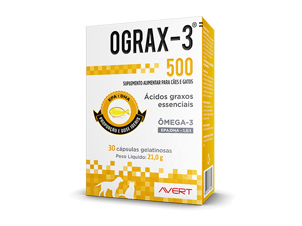 Suplemento Avert Ograx-3 para Cães e Gatos 500 mg 30 Cápsulas