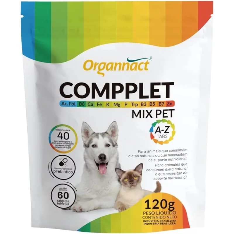 Suplemento Organnact Compplet Mix Pet A-Z Tabs para Cães e Gatos 120 g