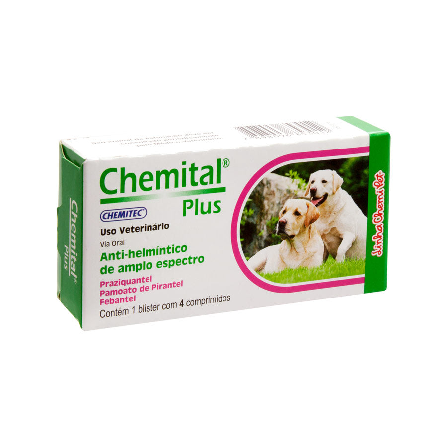 Vermífugo Chemital Plus para Cães 4 Comprimidos