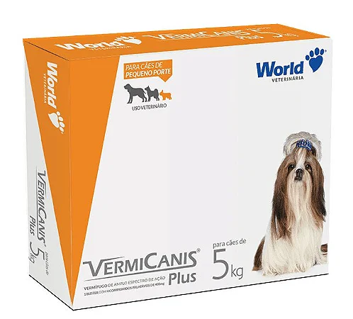 Vermífugo VermiCanis Plus World 400 mg para Cães de 5 Kg 4 Comprimidos