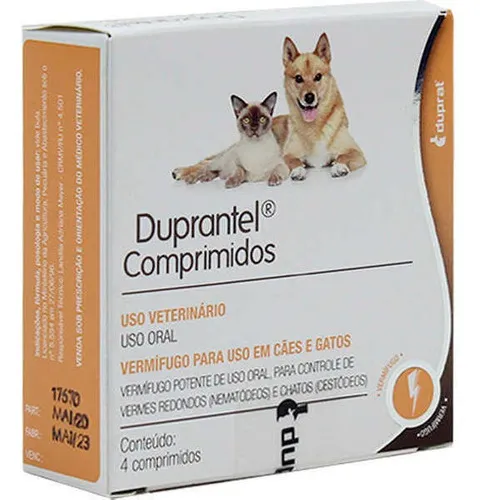 Vermífugo Duprat Duprantel para Cães e Gatos 4 Comprimidos