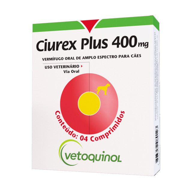 Vermífugo Ciurex Plus 400 mg para Cães Vetoquinol 4 comprimidos