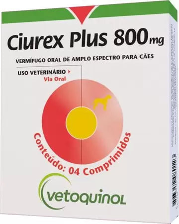 Vermífugo Ciurex Plus 800 mg para Cães Vetoquinol 4 comprimidos