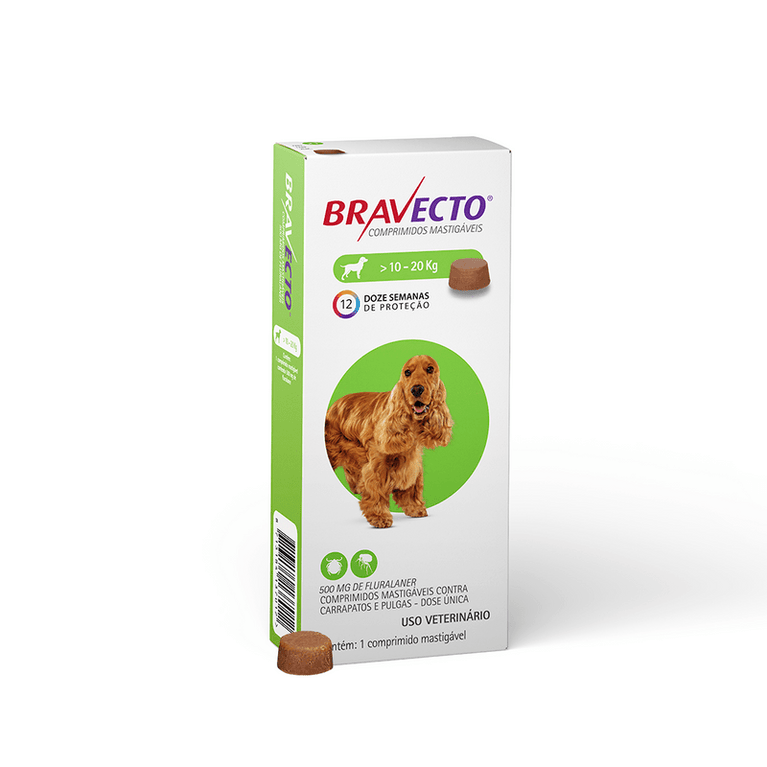 Antipulgas e Carrapatos Bravecto para Cães de 10 a 20 Kg 1 Comprimido