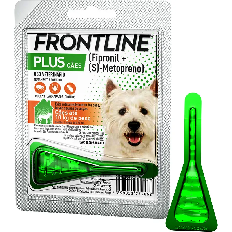 Antipulgas e Carrapatos Frontline Plus Pipeta 0,67 ml para Cães de 1 a 10 Kg