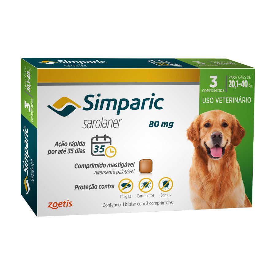 Antipulgas Zoetis Simparic 80 mg para Cães de 20,1 a 40 Kg