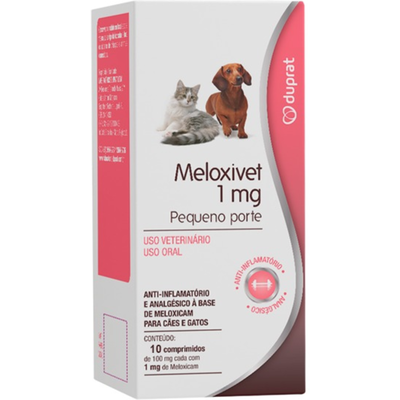 Anti-inflamatório Meloxivet Duprat para Cães e Gatos de Pequeno Porte 1 mg 10 Comprimidos