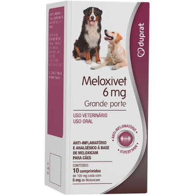 Anti-inflamatório Meloxivet Duprat para Cães e Gatos de Grande Porte 6 mg 10 Comprimidos