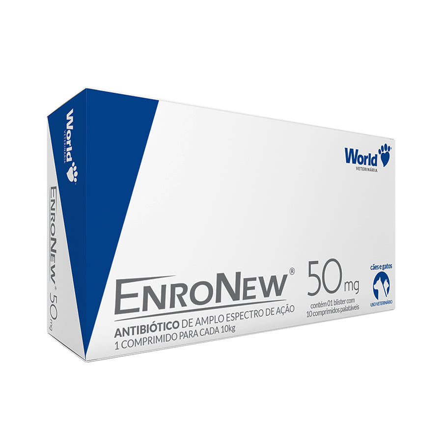 Antibiótico EnroNew 50 mg World Veterinária para Cães e Gatos de até 10 Kg