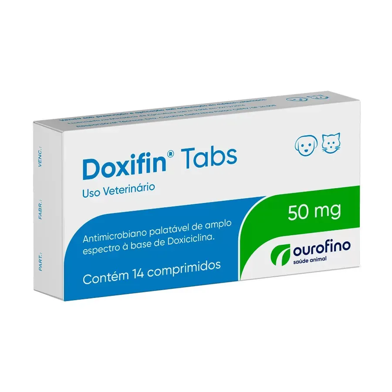 Antibiótico Doxifin Tabs Ourofino para Cães e Gatos 50 mg 14 comprimidos