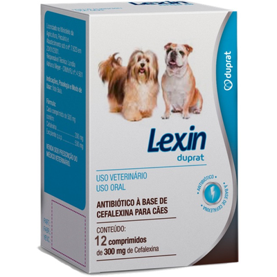 Antibiótico Lexin Duprat para Cães 300 mg 12 Comprimidos