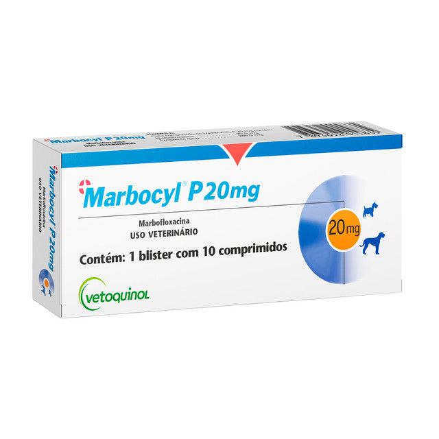 Antibiótico Marbocyl P 20 mg para Cães e Gatos Vetoquinol 10 comprimidos